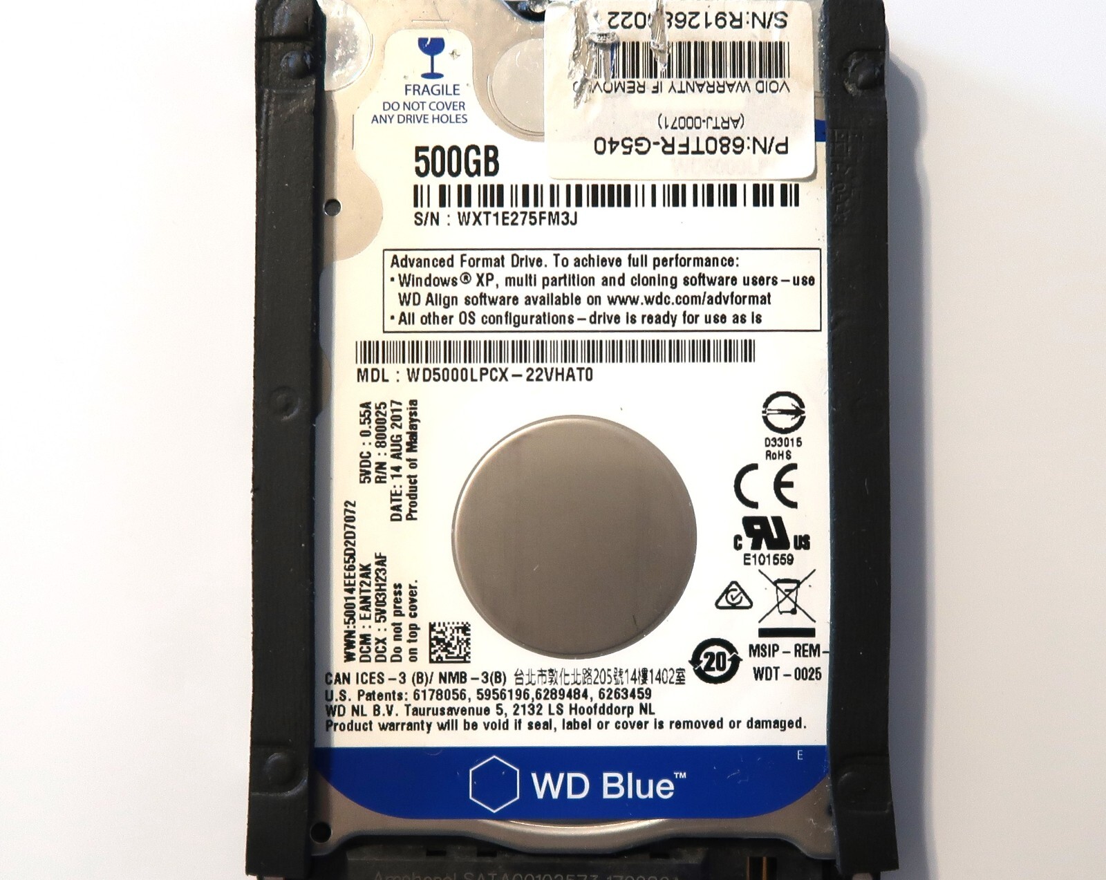 WD WD5000LPCX-22VHAT0 EANT2AK (WXT1) 500gb 2.5" Sata HDD 14AUG2017