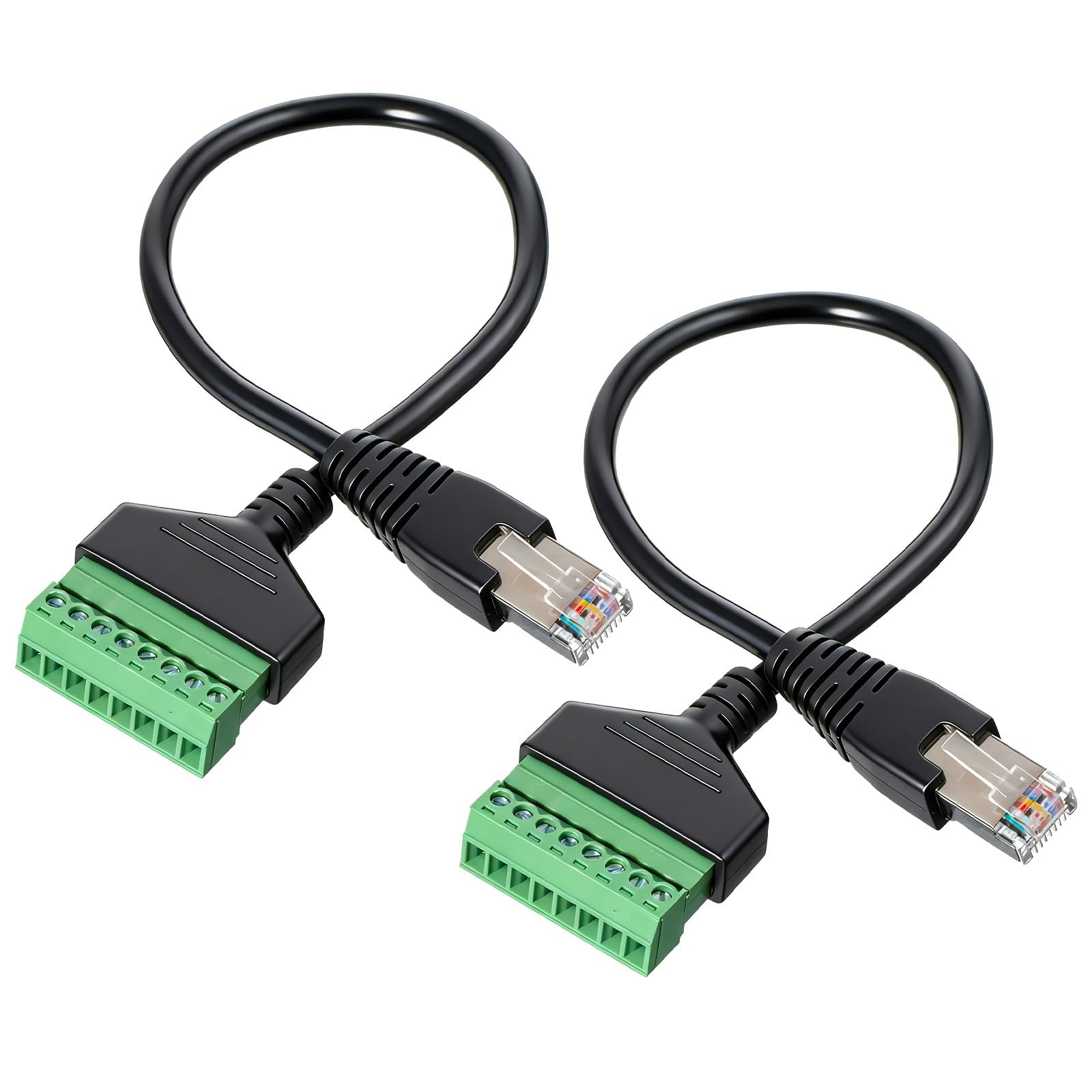 2 Pack RJ45 Male To 8Pin Screw Terminal Block Ethernet Extender Adapter