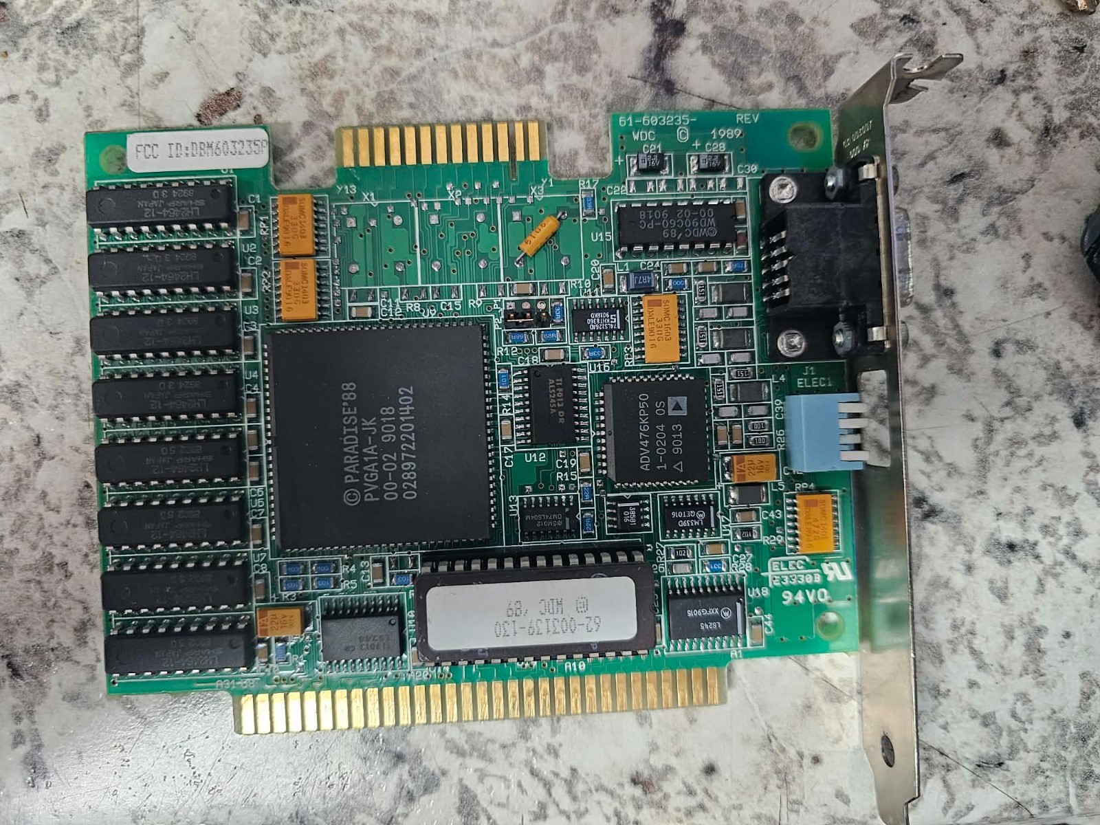 Retro Vintage Western Digital Paradise PVGA1A-JK VGA  256KB 8bit ISA Tested Good