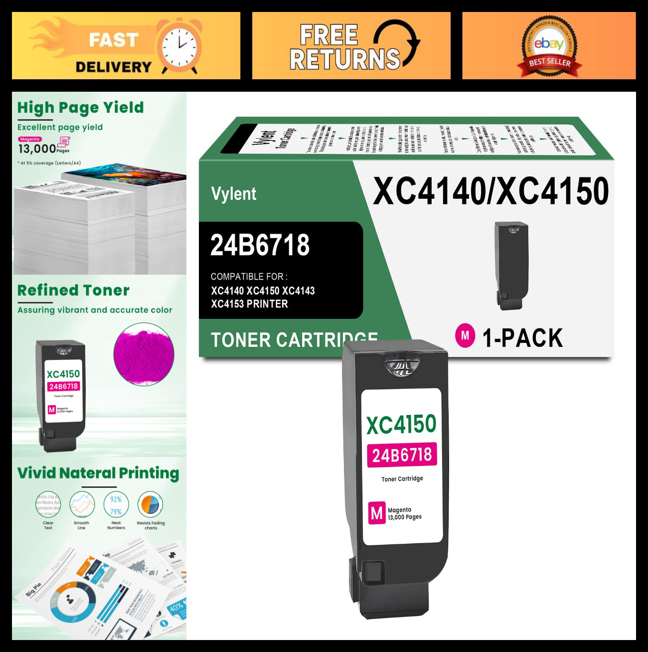 High Yield Magenta Toner Cartridge for XC4140 XC4150 - 1-Pack, Compatible Replac