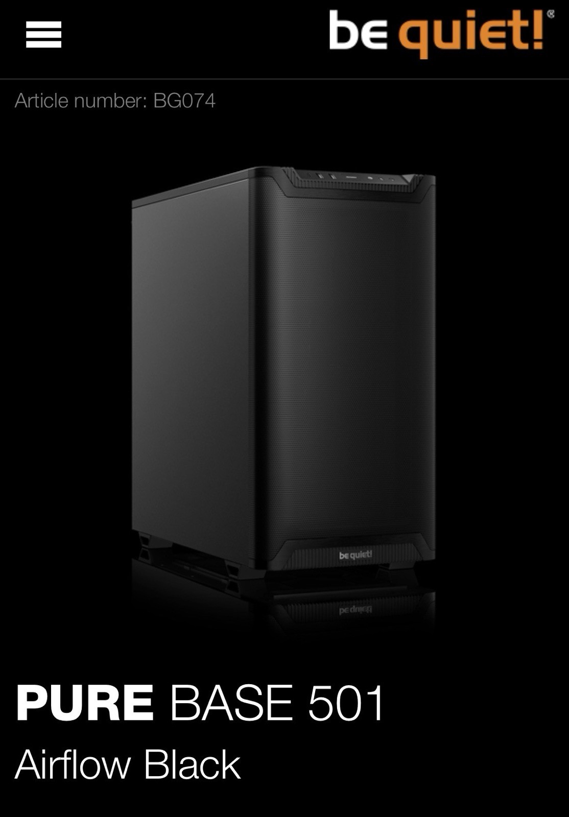 be quiet Pure Base 501 BG073 Black ATX Mid Tower PC Case NEW Sealed
