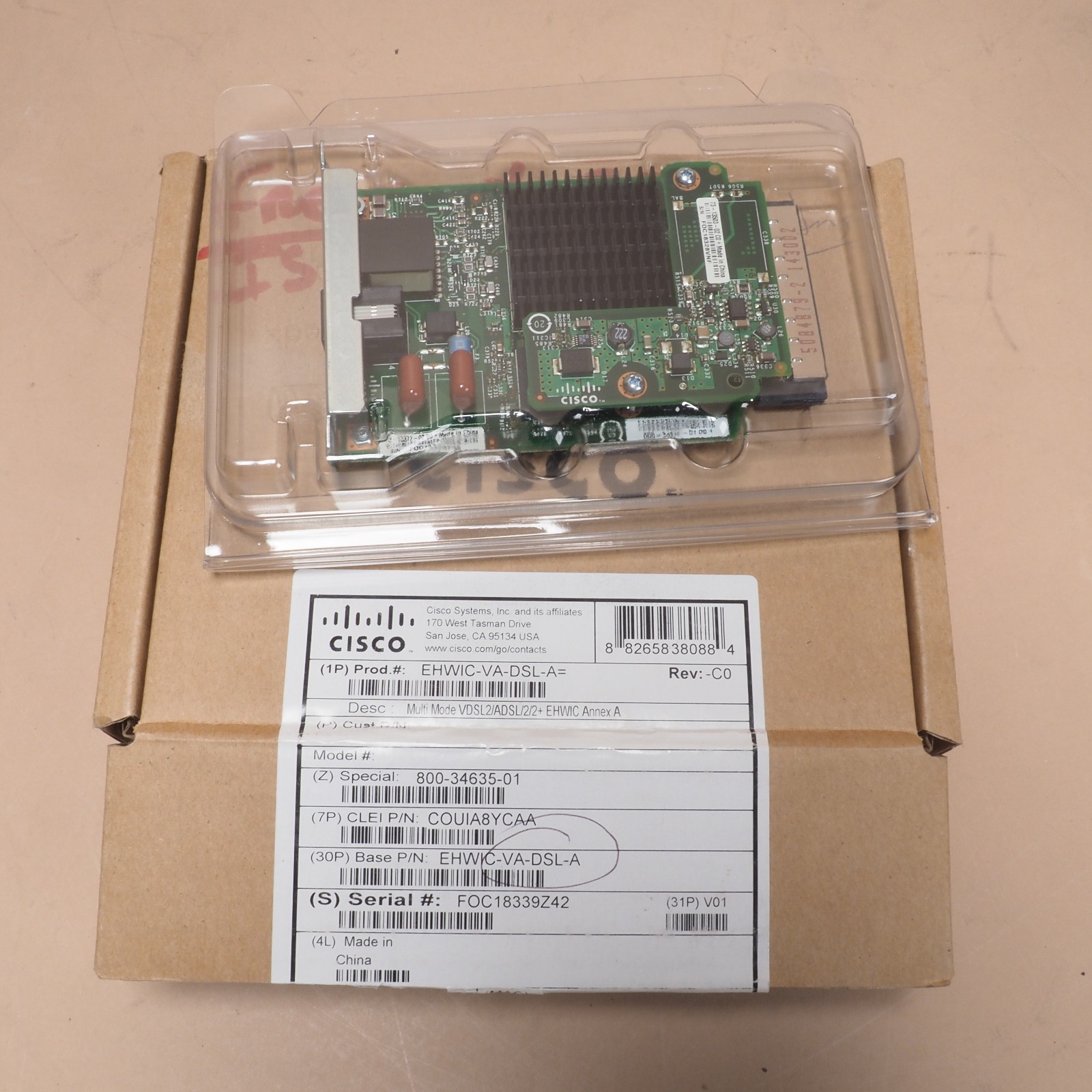 Cisco EHWIC-VA-DSL-A  Multi Mode VDSL2/ADSL/2/2+ EHWIC WAN Interface Card
