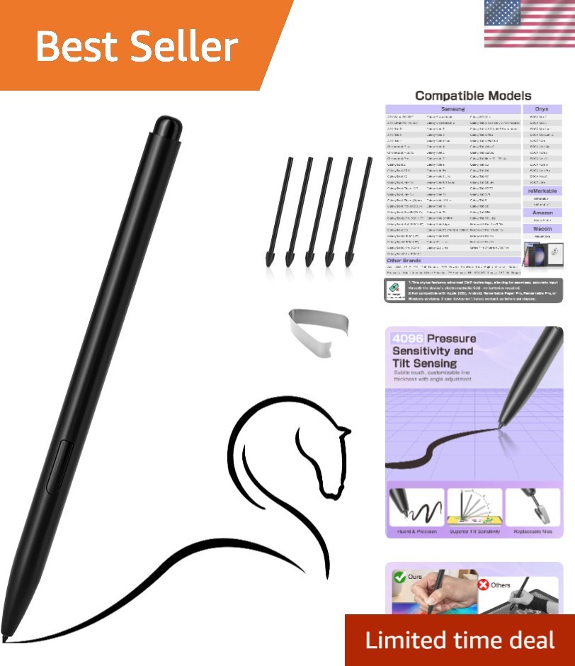 Lightweight Magnetic Stylus for EMR Devices - 4096 Pressure Levels, Tilt Support