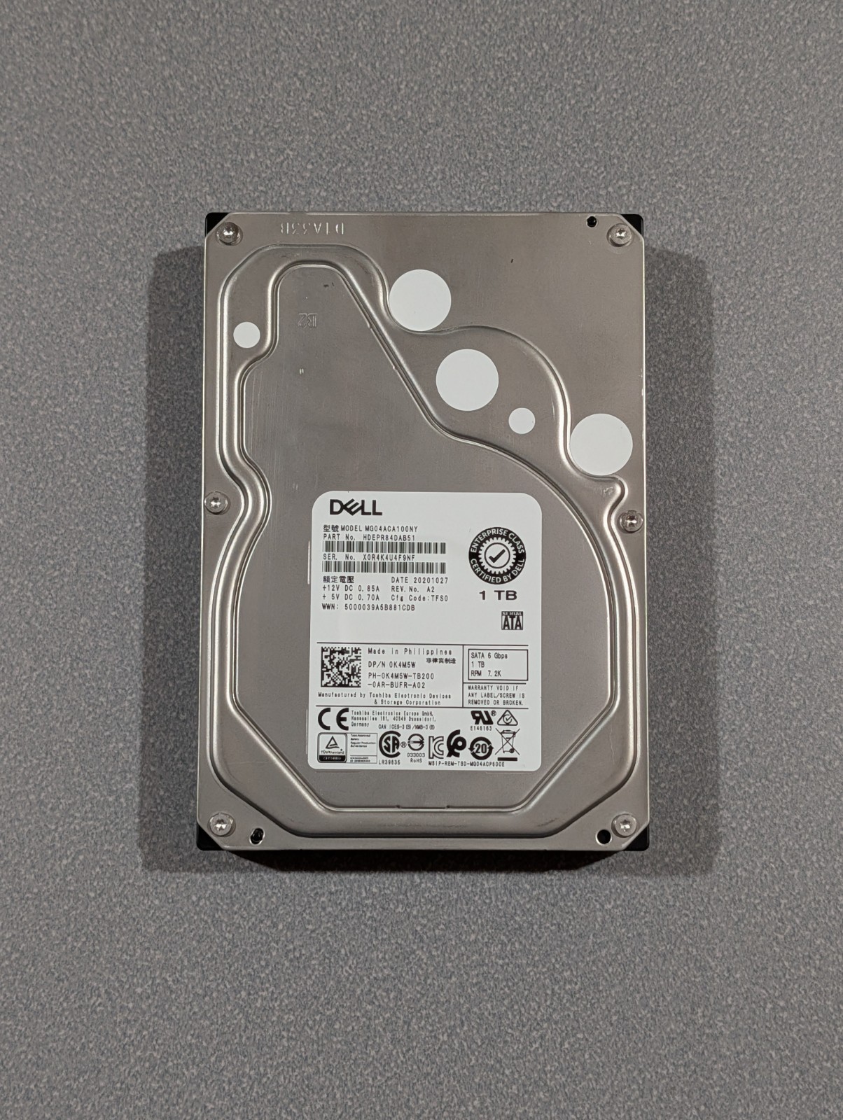 Dell 0K4M5W - Toshiba MG04ACA100NY - HDEPR84DAB51 - 1TB 3.5 SATA 7.2k RPM