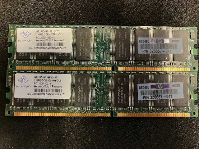 NANYA NT256D64S88B1G-5T 256MB x2 Memory DDR PC3200U-30330 400MHz CL3