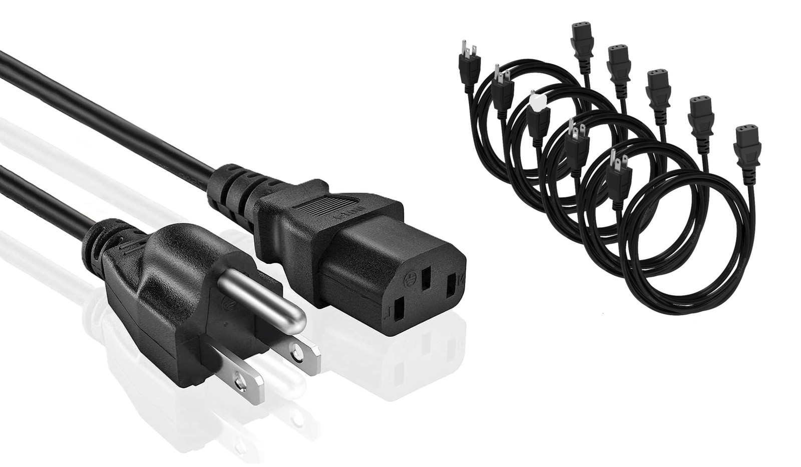 5 PCS 6Feet Universal AC Power Cable 3 Prong PC Cord 18AWG 125V IEC320 C13