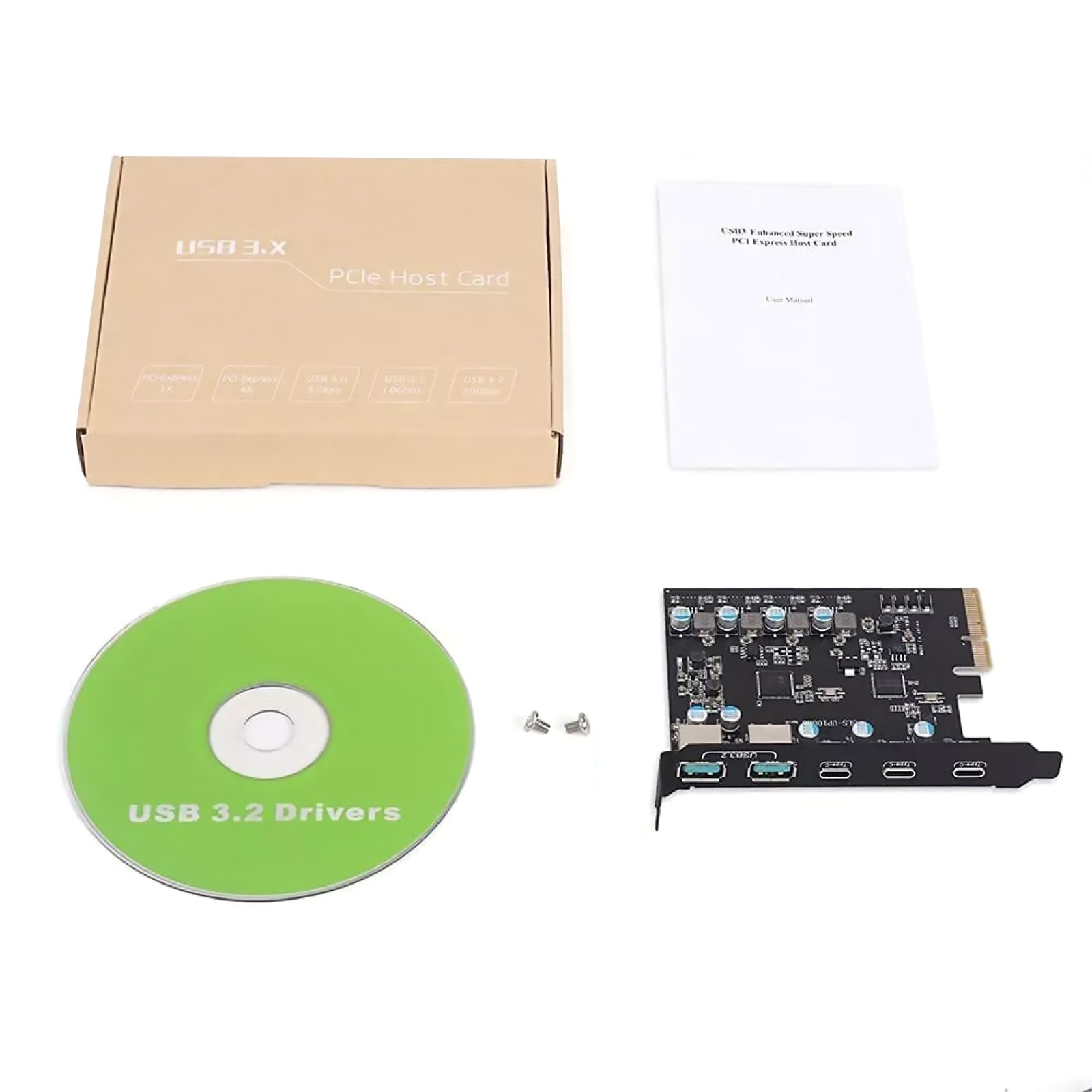 PCIe to USB 3.2 Gen 2 Expansion Card 20 Gbps Bandwidth 5 Ports 2*USB-A 3*USB-C