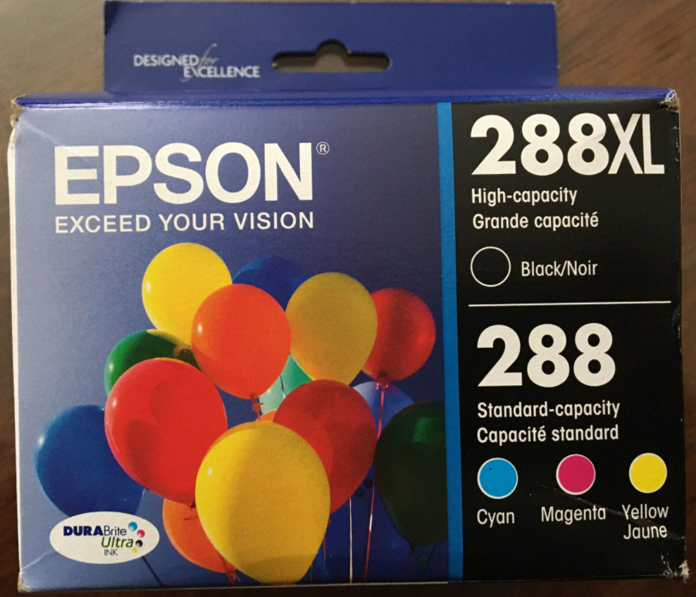 10/2023  Epson 288XL BLACK/288 COLOR Ink Cartridge 4-Pack T288XL-BCS NEW
