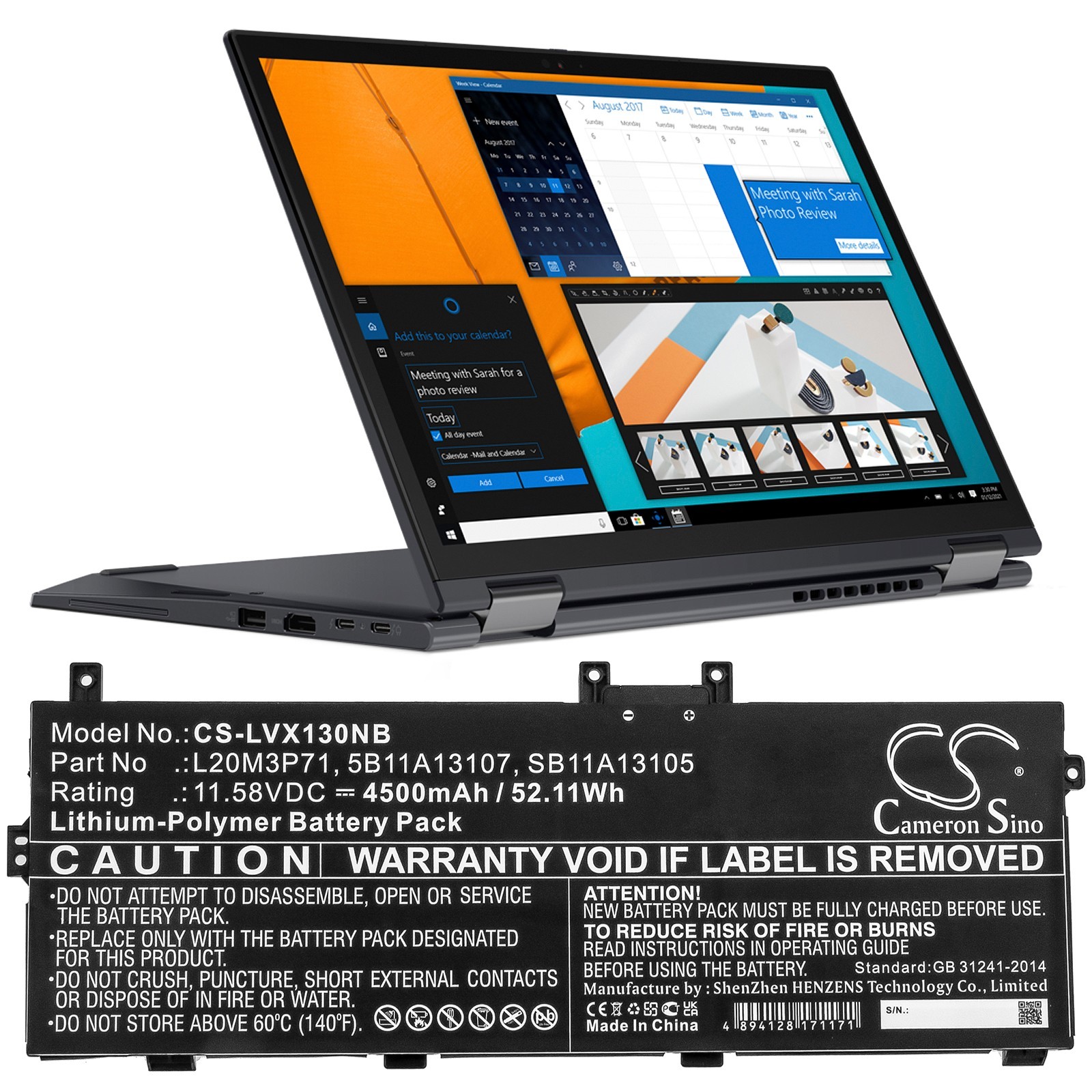 BATTERIE 4500mAh Type 5B11A13107 L20M3P71 Pour Lenovo ThinkPad X13 Yoga G2