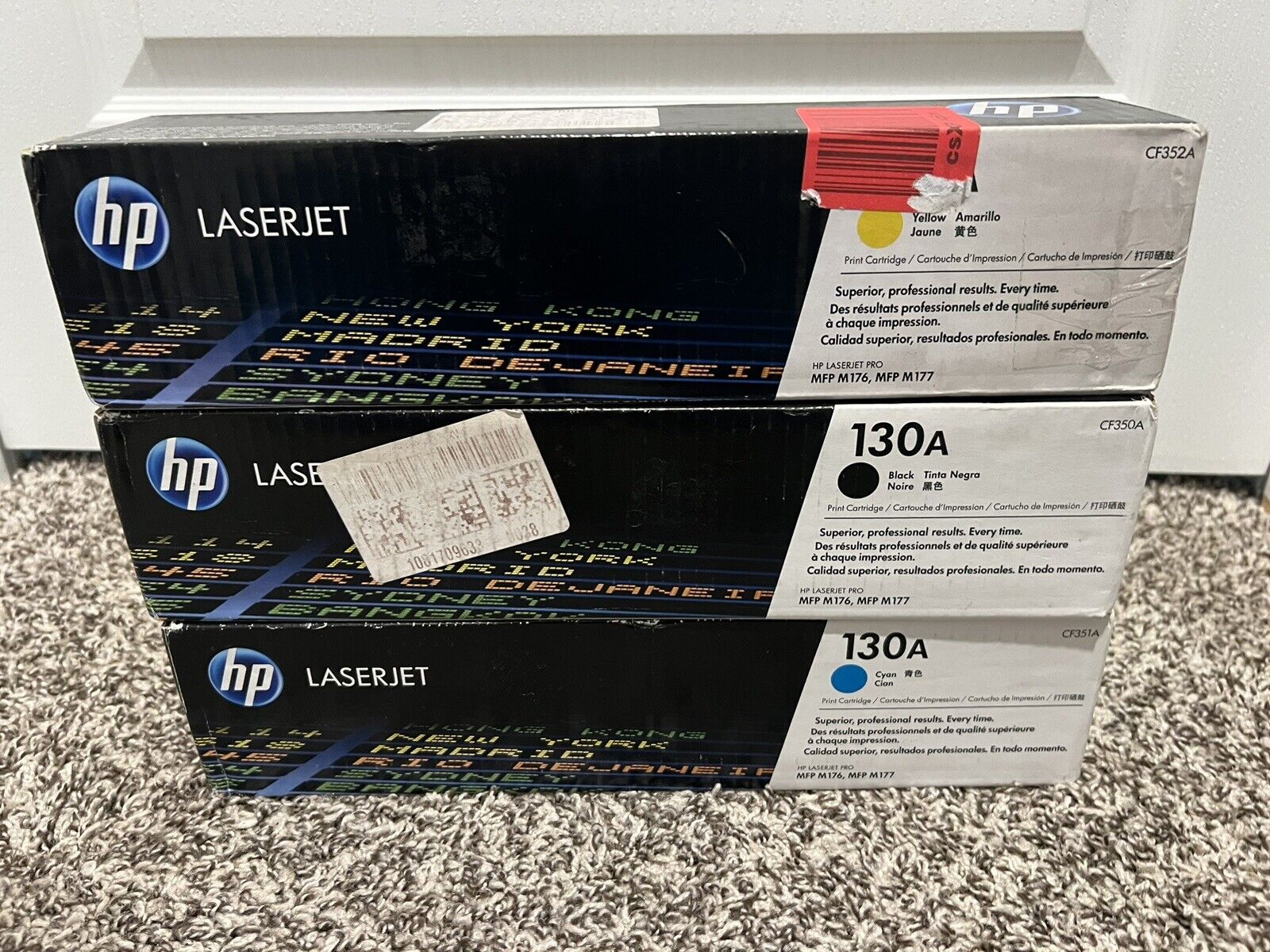 Set of 3 - Genuine HP Laserjet 130A Black Cyan Yellow Toner New
