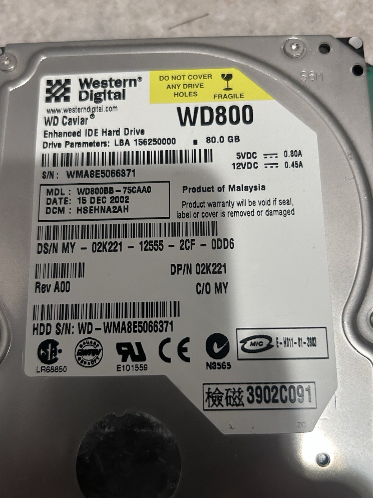 Western Digital Caviar 80GB Internal 7200RPM 3.5" WD800BB- Hard Disc Drive