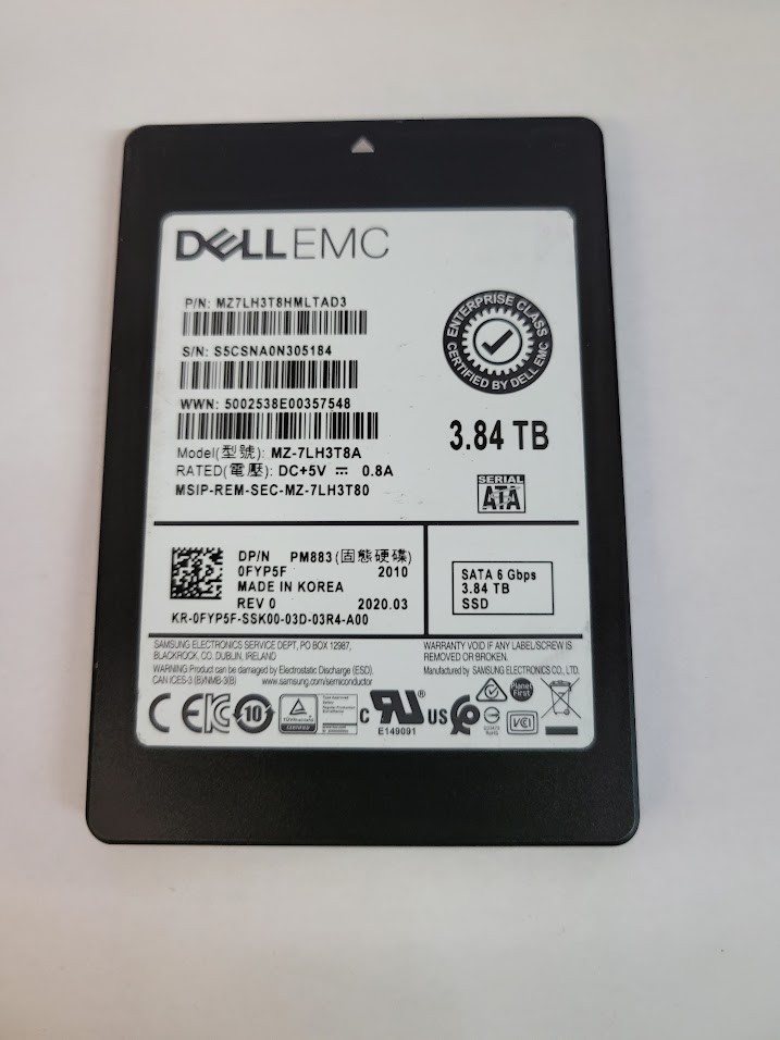 Dell MZ-7LH3T8A 3.84TB 2.5" 6Gb/s SATA Solid State Drive Dell P/N: 0FYP5F