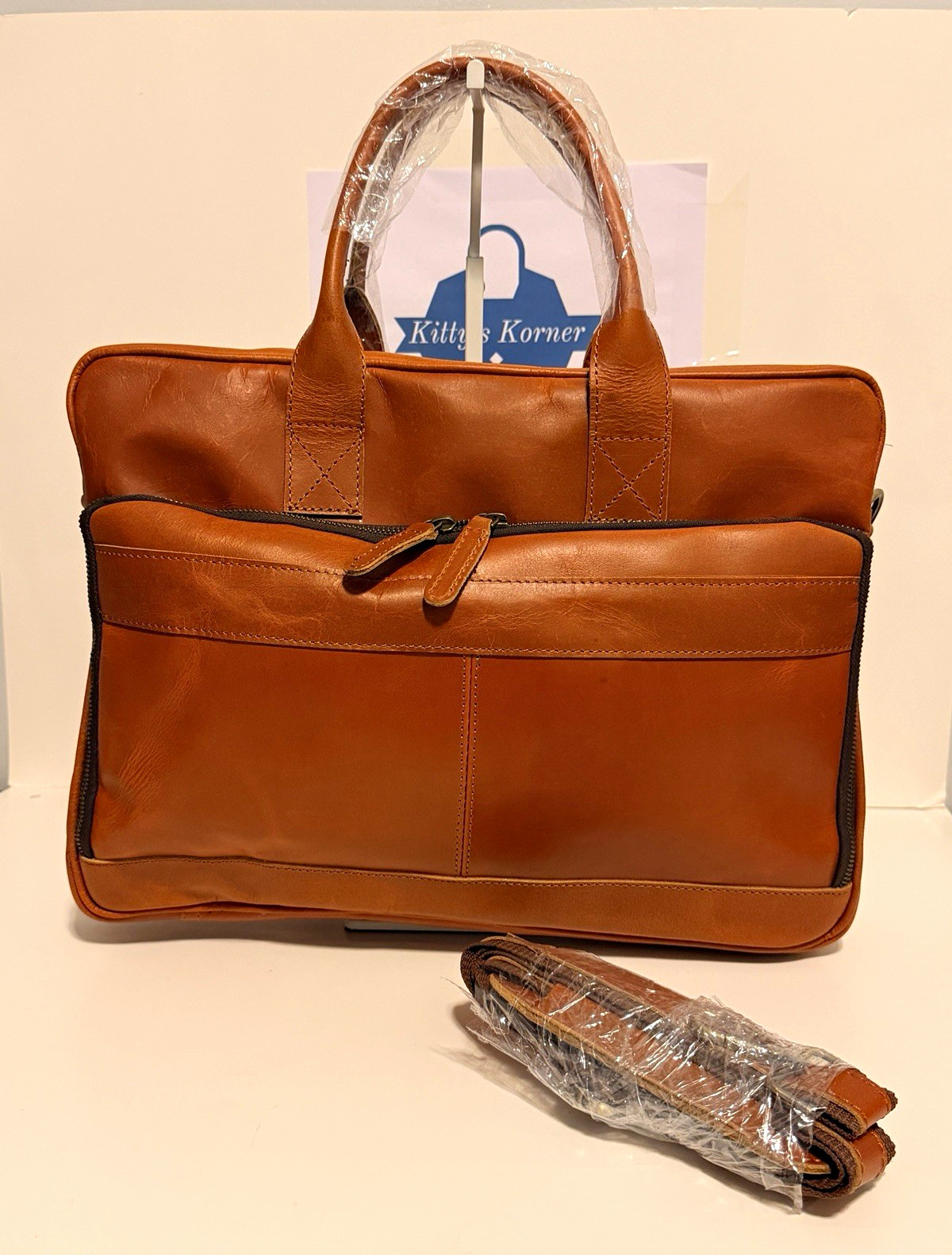 NWOT VC Vintage Couture Leather Briefcase Bag-Light Brown