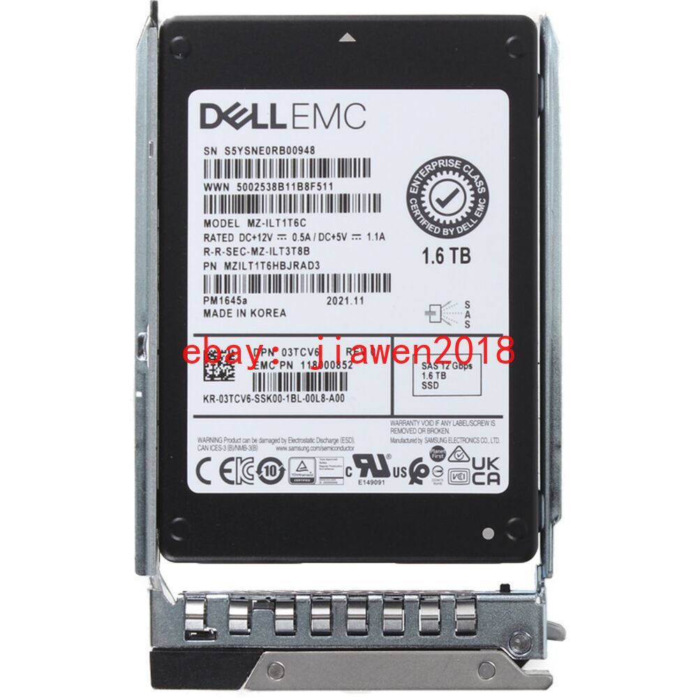 PM1645A Dell 3TCV6 1.6TB SAS 12Gb/s Mixed Use 2.5in SSD MZ-ILT1T6C w/ Gen14