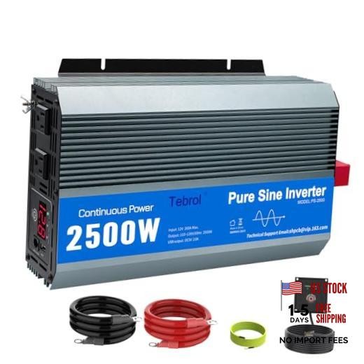 2500W Pure Sine Wave Inverter 12V DC to 120V AC Converter for Home, RV, 2500W-P