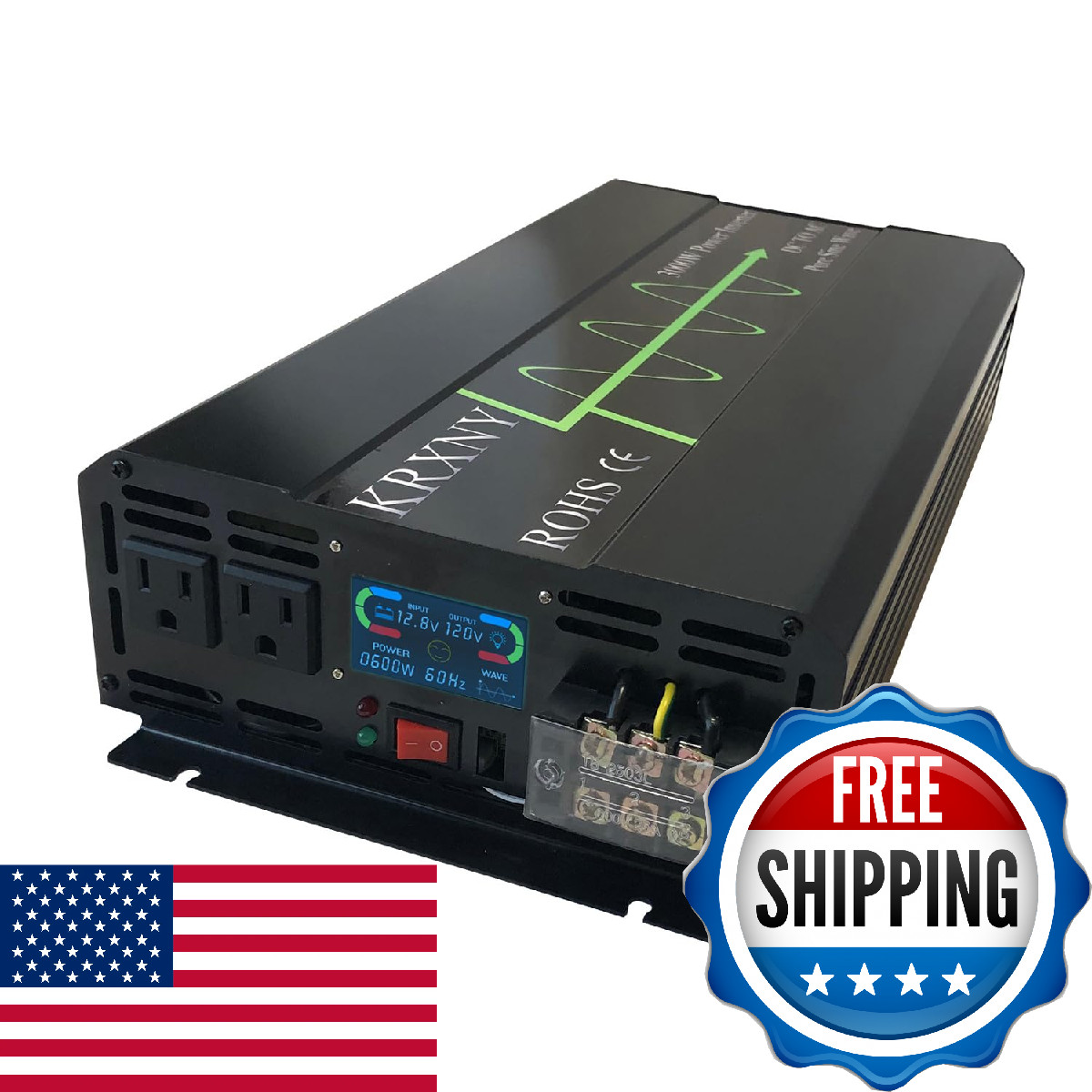 Krxny 2000W Off Grid Pure Sine Wave Power Inverter 12V Dc To 120V Ac 60Hz