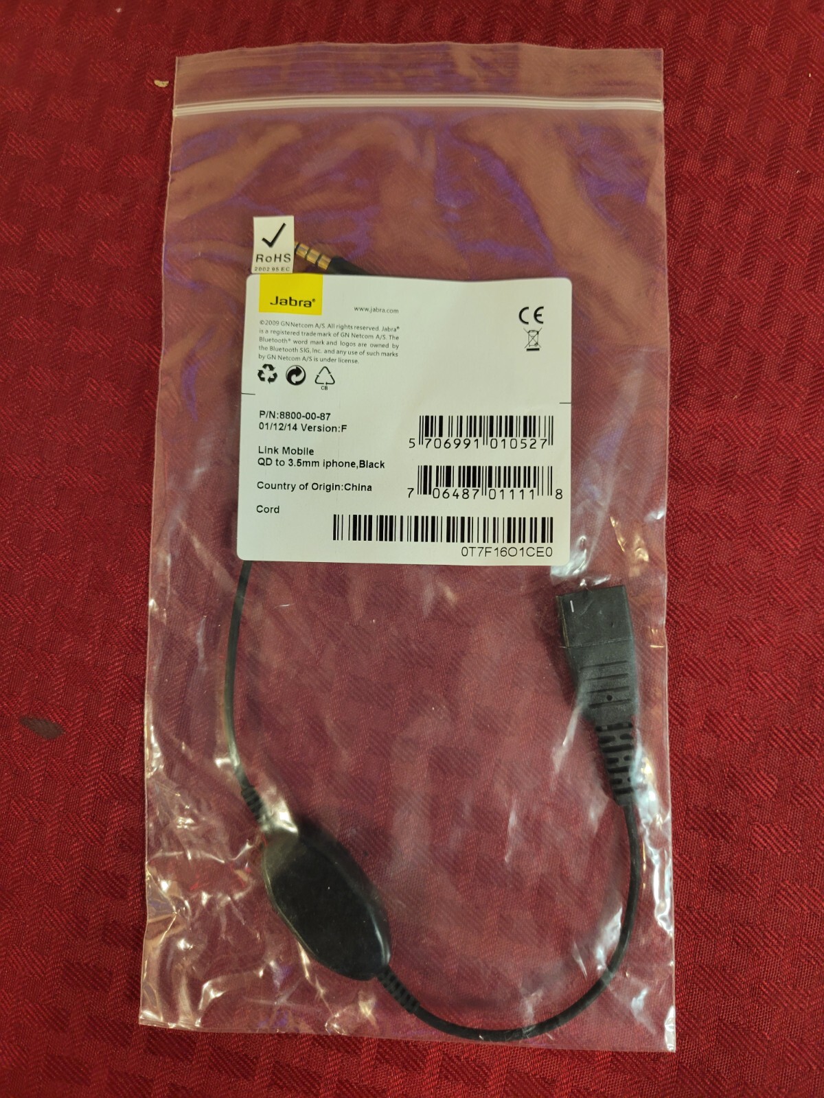Jabra QD to 3.5mm Cable 8800-00-87 for GN Netcom QD Headset to iPhone & Android