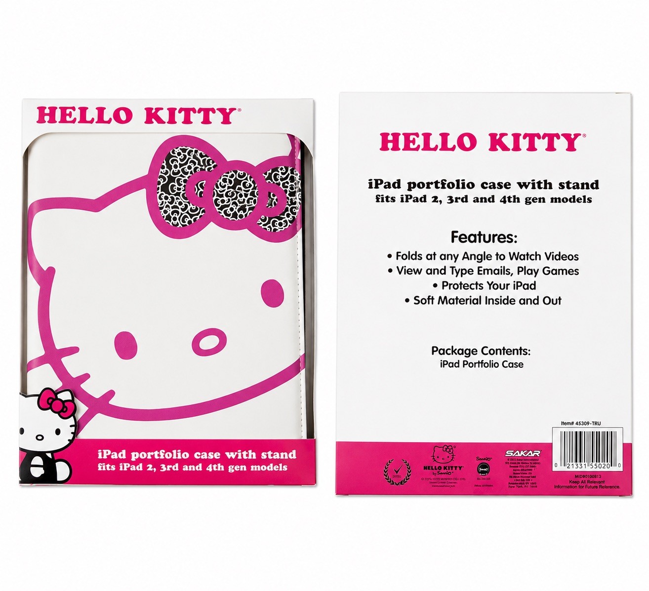 Hello Kitty iPad Portfolio Case Stand Cover for iPad 2 3rd 4th Gen Pink White