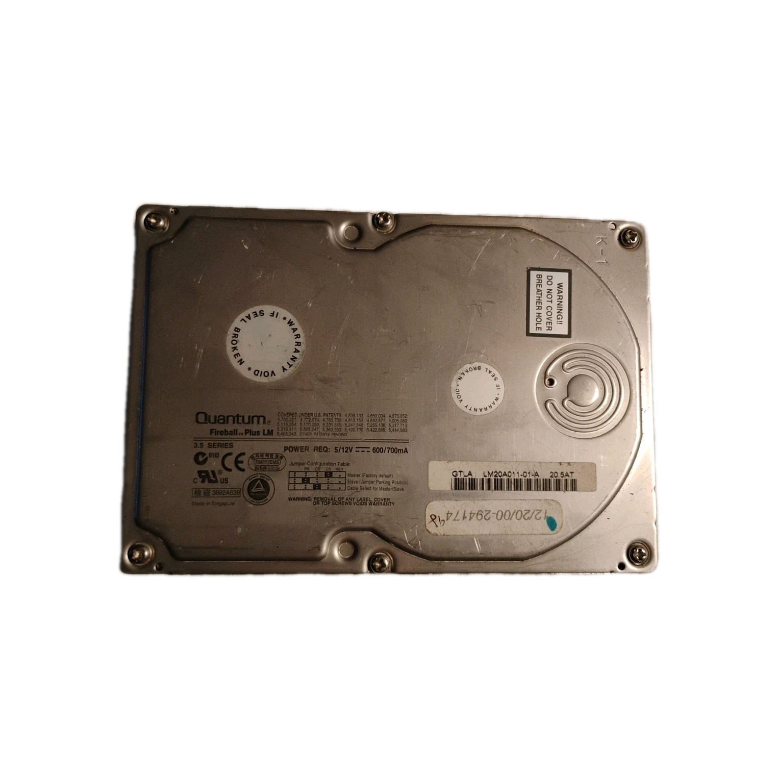 Vintage Quantum Fireball Plus LM20A011-01-A 3.5" 20 GB IDE Hard Drive Ubuntu