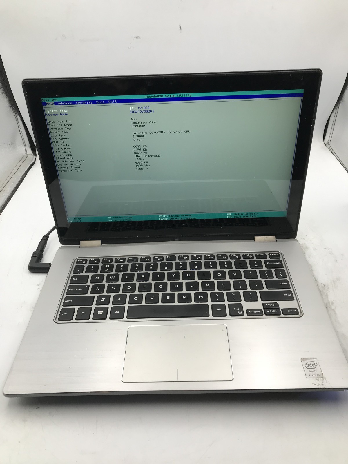 DELL INSPIRON 7352 - BOOTS TO BIOS - INTEL I5 5200U - NO RAM - READ DESCRIP - BB