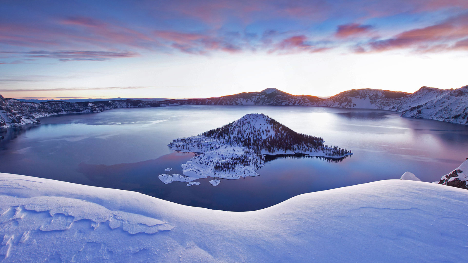 Landscape nature snow usa oregon winter water crater Custom Gaming Mat Desk