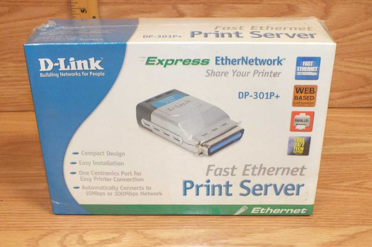D-Link DP-301P+ Fast Ethernet Parallel Port Print Server - 1 Centronics Port NEW