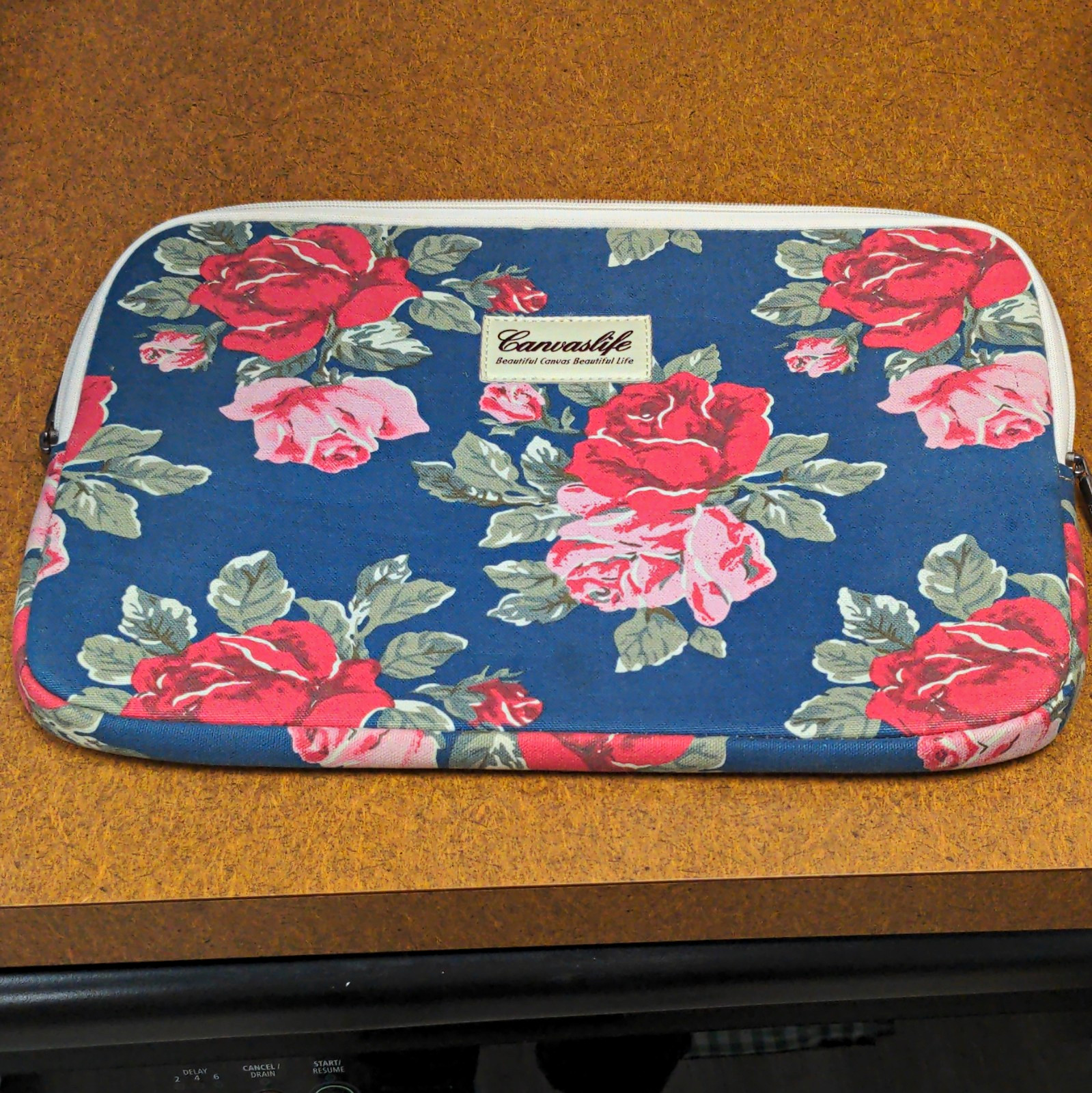 Canvaslife Floral Canvas Zipper Laptop Sleeve Case, Blue Pink Red Green
