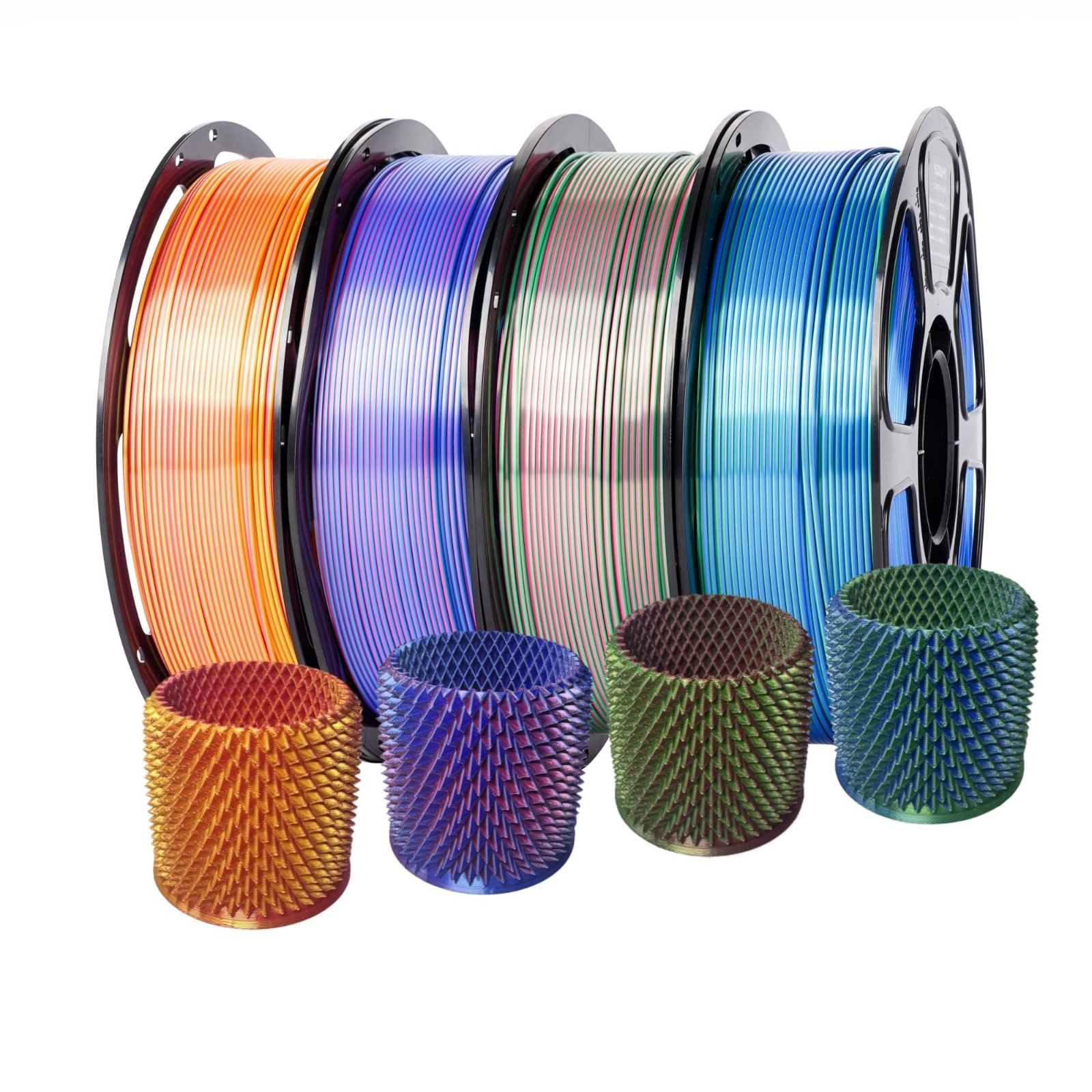 Silk Dual Color PLA Filament 1.75mm 4KG 4-Spool 3D Printer Bundle