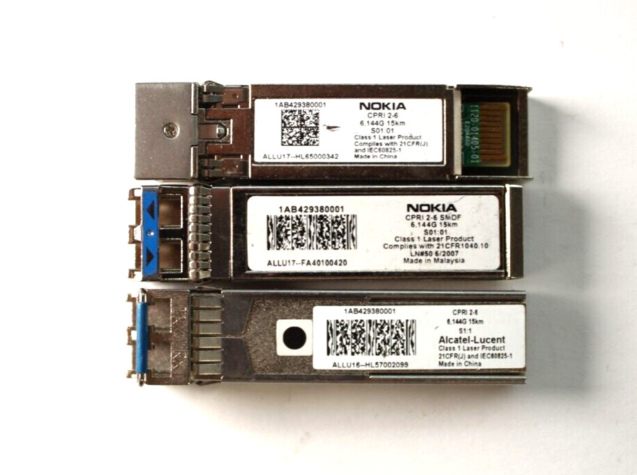 Lot of 3 Nokia 1AB429380001 6.144G LR 15Km SFP+ CPRI 2-6 SMDF SFP  Transceivers
