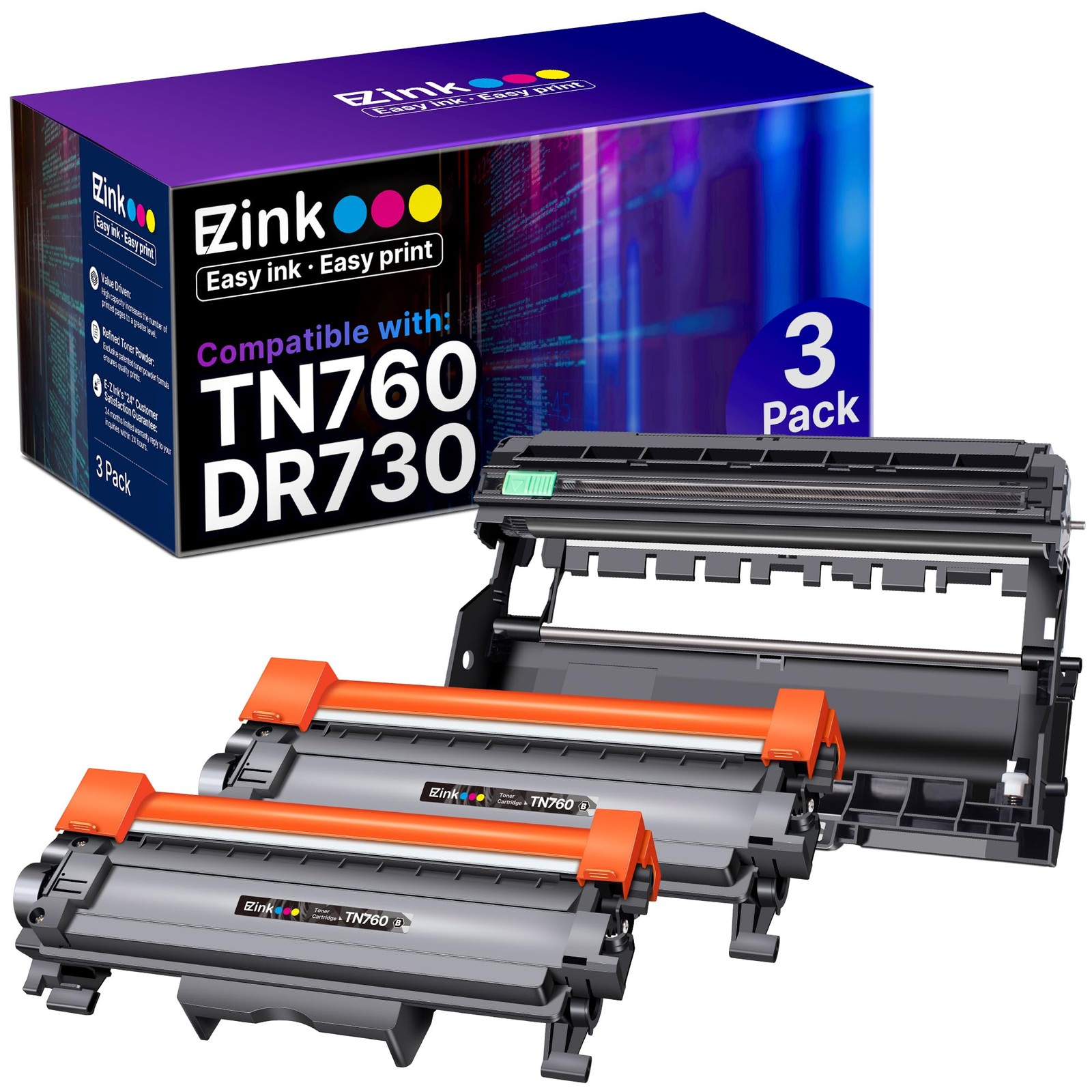 E Z Ink Compatible Brother Tn760 Toner 2 Pack Dr730 Drum Unit 3 Pack