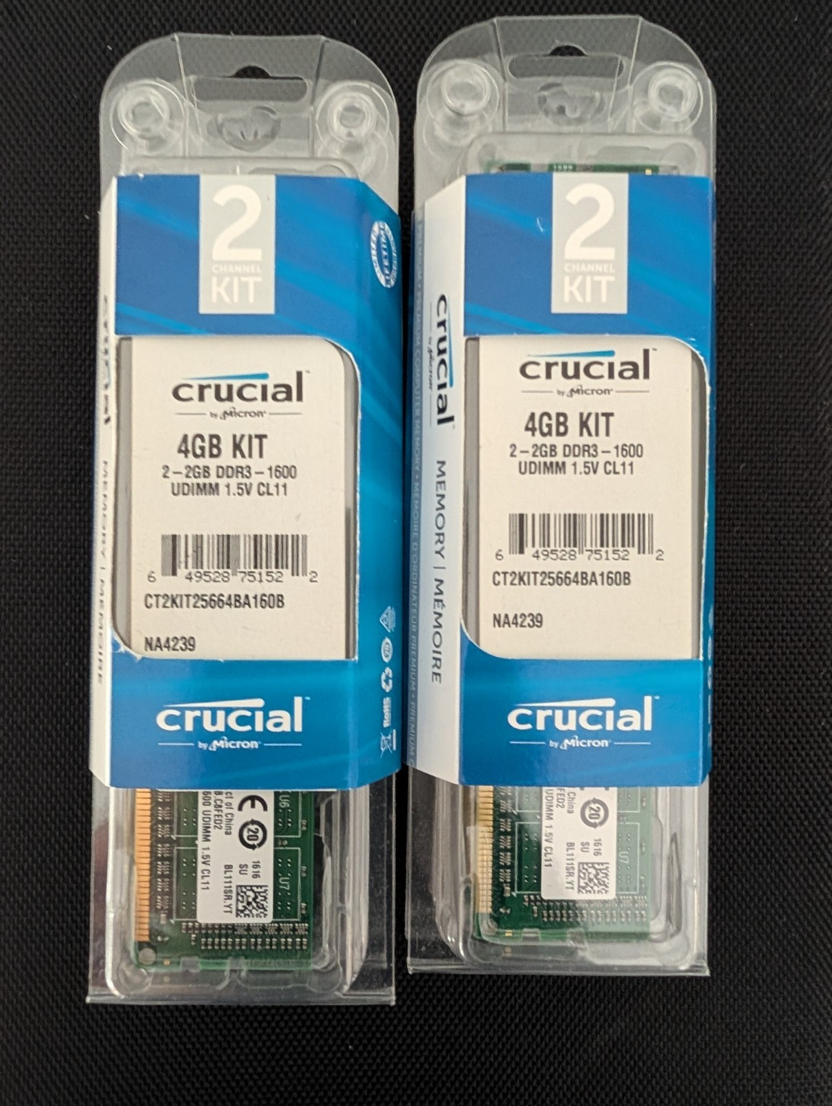 Crucial 4 GB Kit  (2x2GB)  DDR3 1600MHz PC3 -12800 240-PIN UDIMM  - CT25664BA160