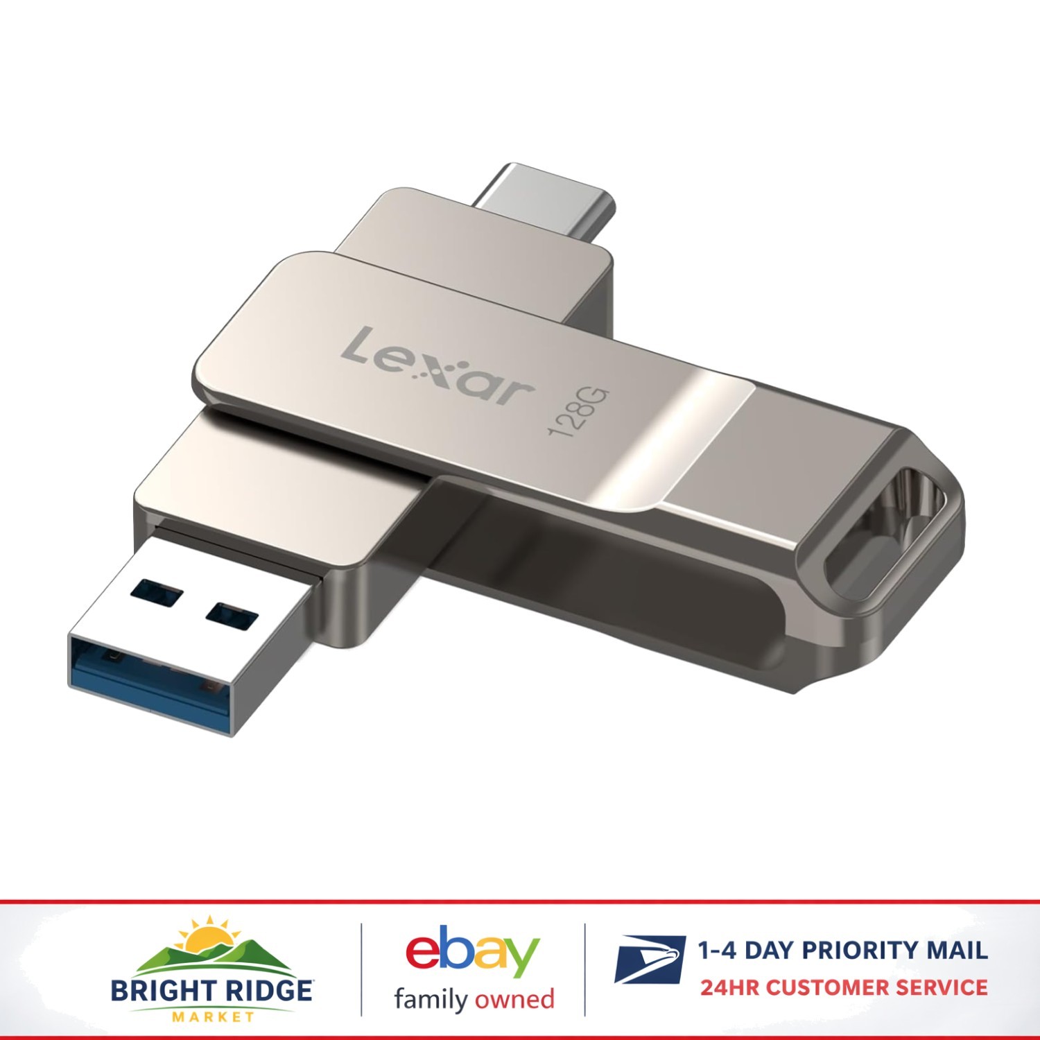 Compact 128GB USB Memory Stick with Dual Connectors for Laptops and Smartphones