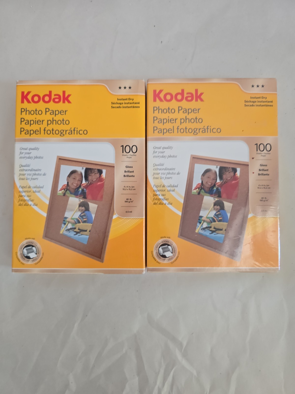 2 Boxes (1 OPEN) KODAK Photo Paper Gloss Instant Dry 4" x 6" 180 Sheets 6.5 mil