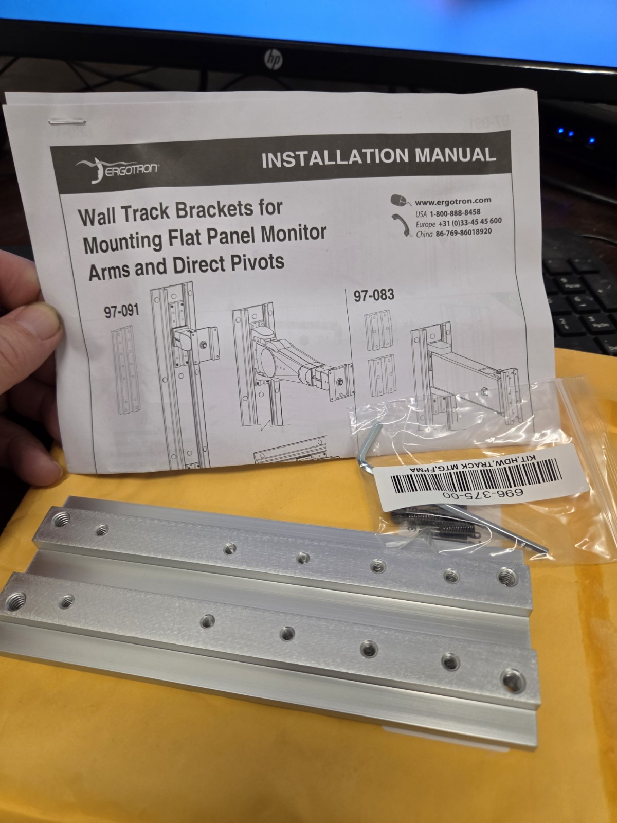 Ergotron Wall Track Mounting Kit 97-091 Aluminum Bracket