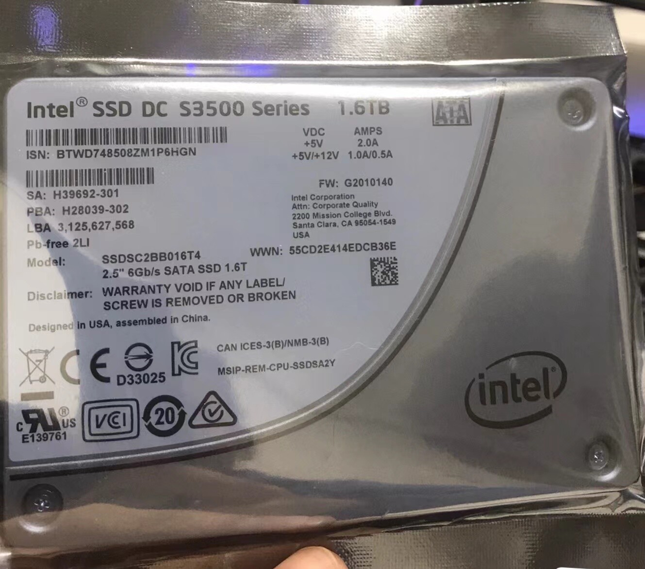 compatible Intel ssd sata 1.6tb s3500 SSDSC2BB016T4 2.5" 6Gb/s G2010140 SSD