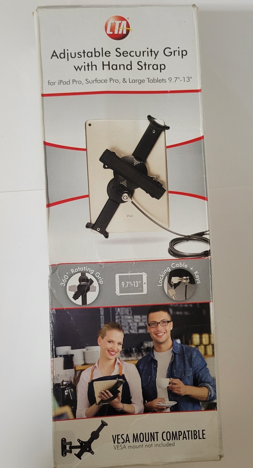 CTA Adjustable Security Anti-Theft Grip For 9.7" - 13" Tablet Devices, BLACK