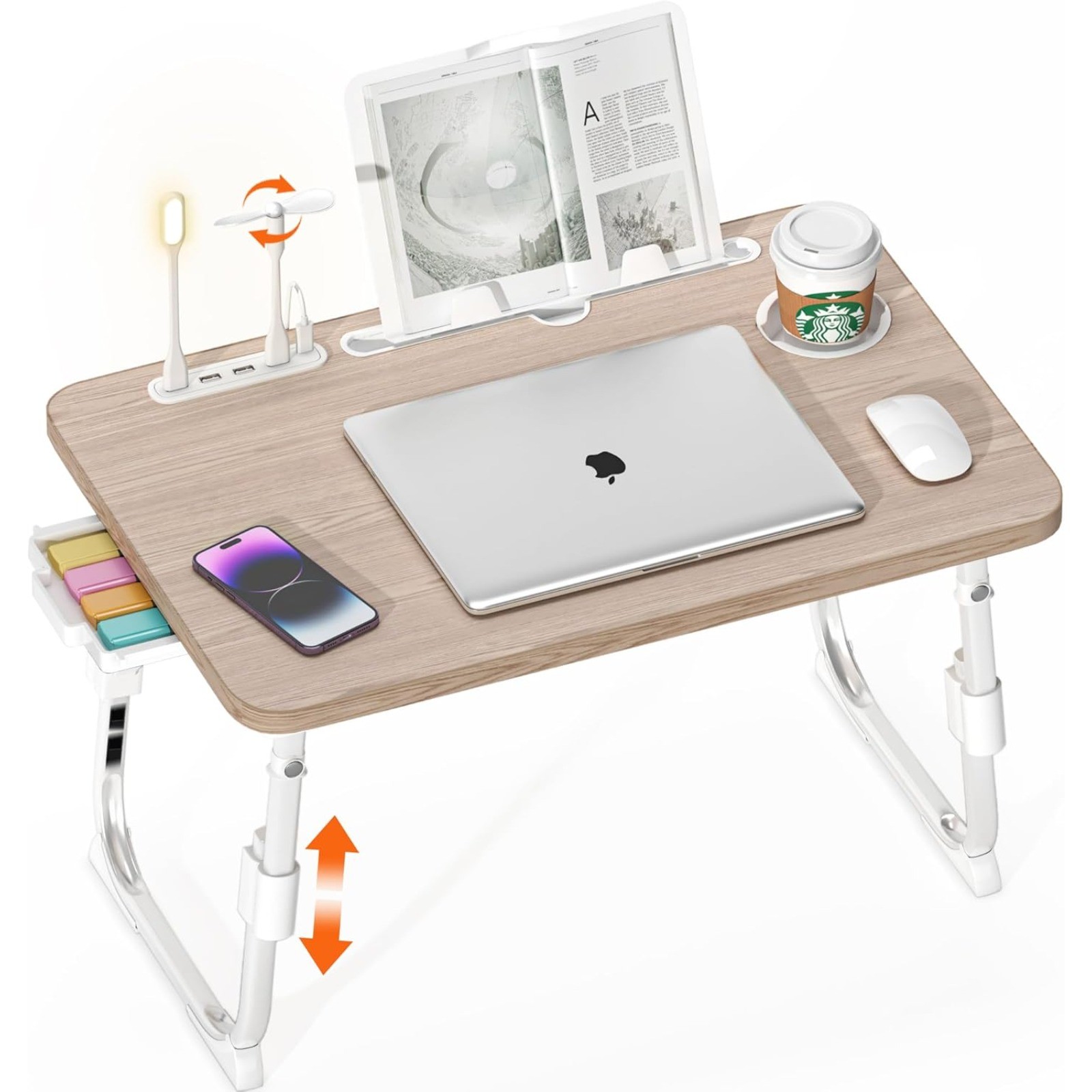 Folding Laptop Bed Desk With USB Charging Port Height Adjustable for Breakfast
