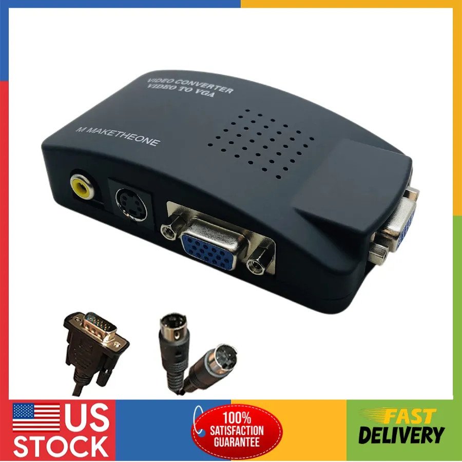 RCA Composite S-Video to VGA Converter Adapter for PC Laptop CCTV DVR Monitor