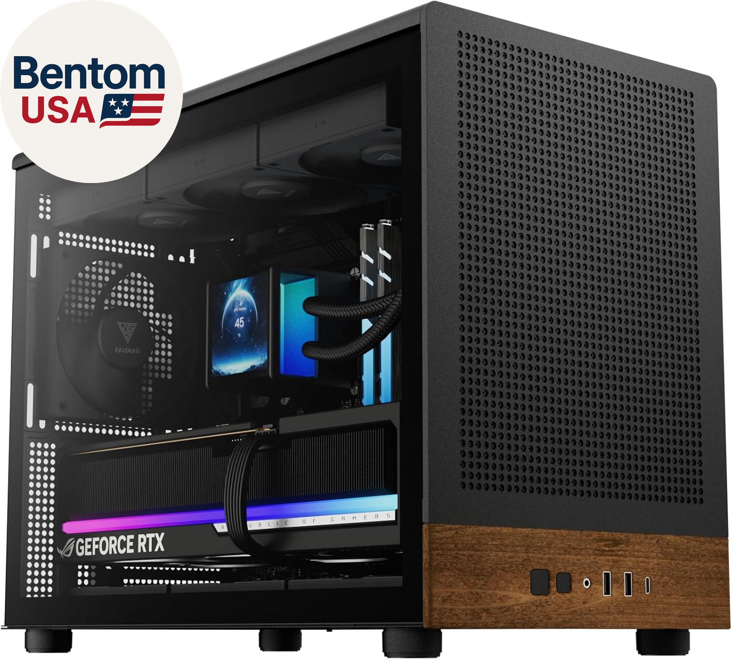 Micro-Tower Gaming Case, Walnut Front Panel& Side Tempered Glass, 3×120Mm Prebui