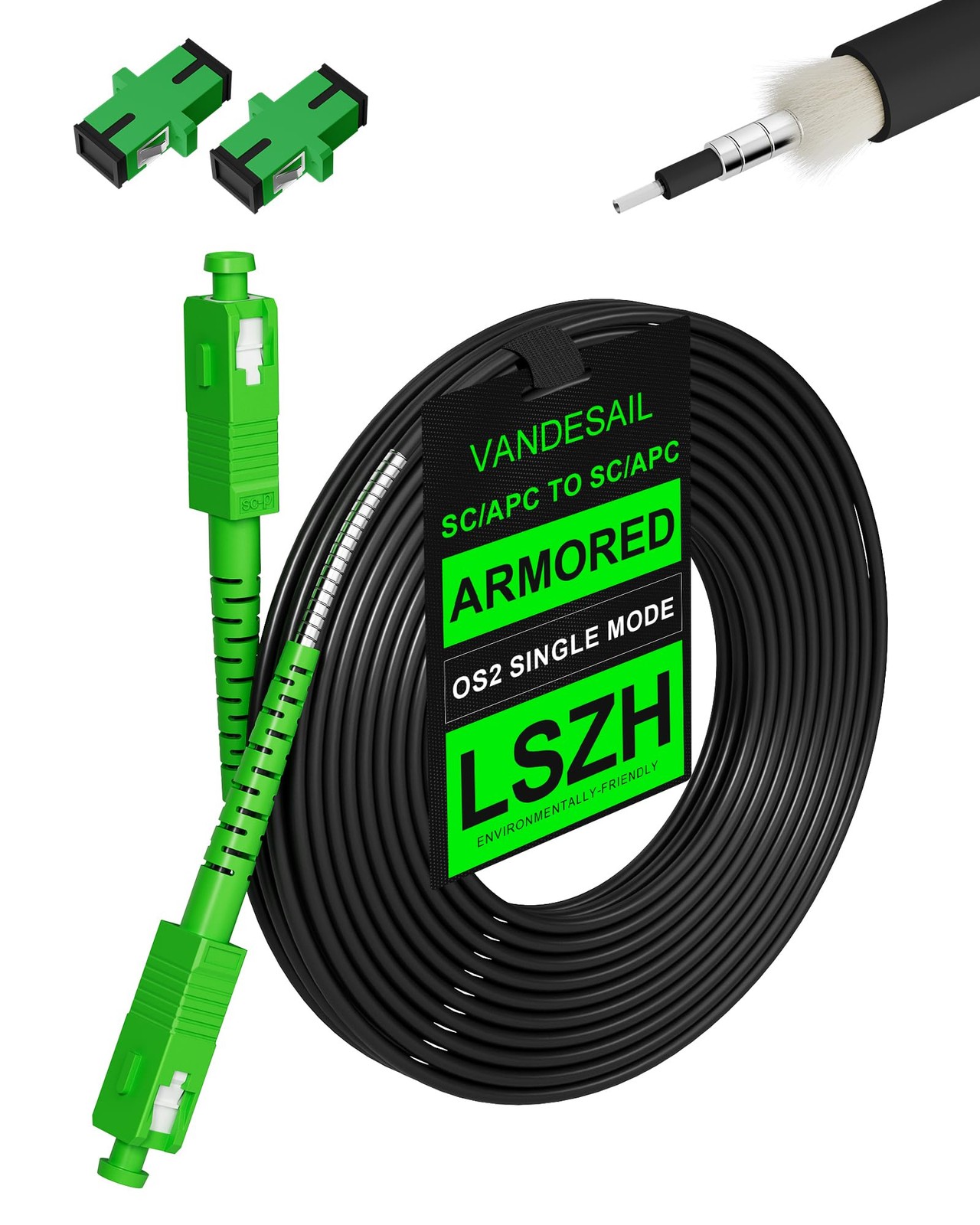 SC/APC Fiber Optic Internet Cable Extension Armored OS2 Jumper 40m / 131ft