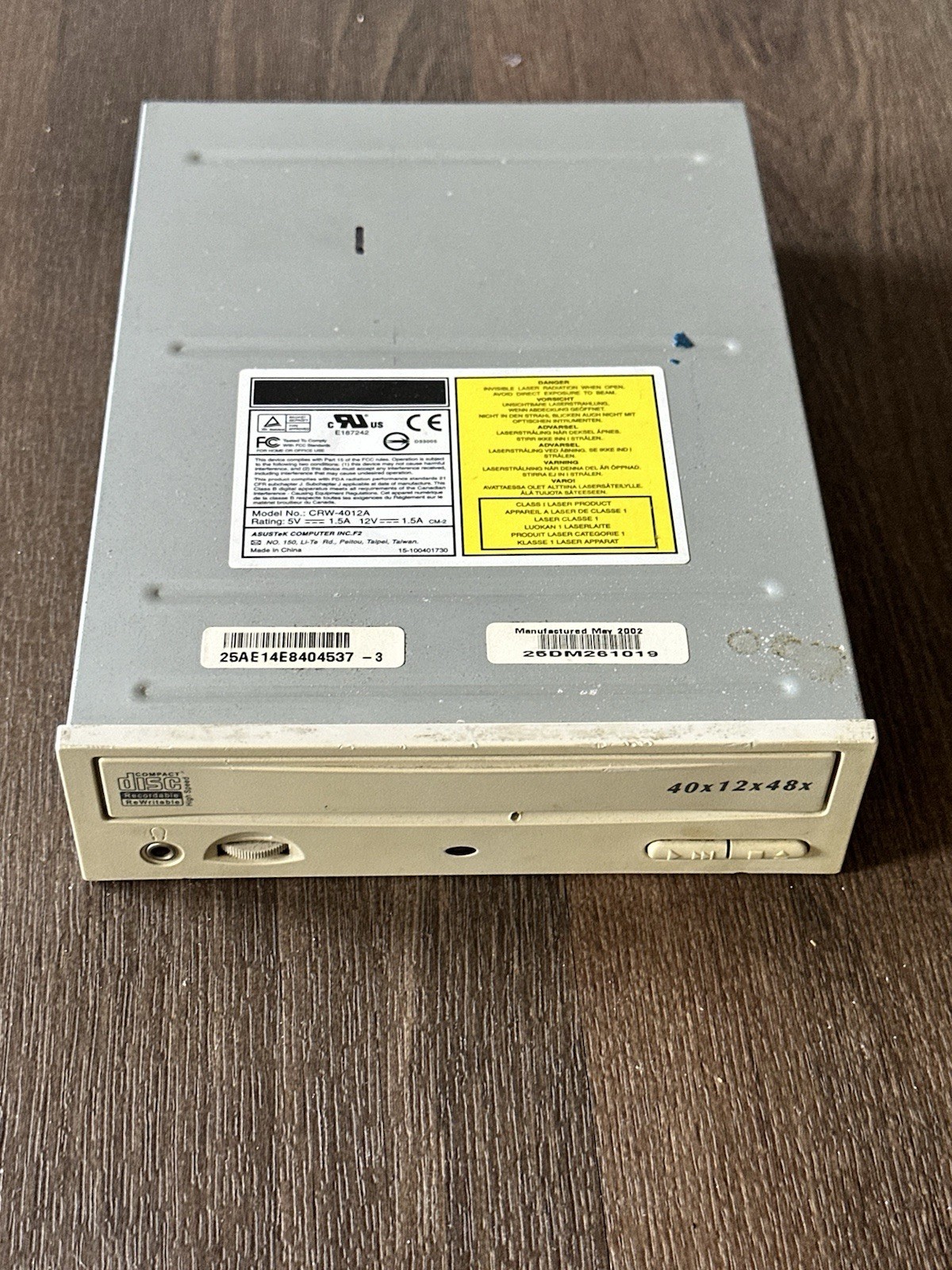 ASUS CRW-4012A IDE CD-RW Drive 40x12x48x Vintage Untested