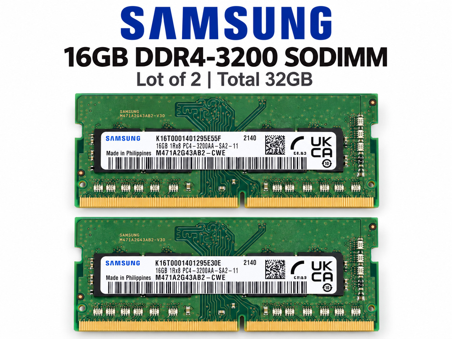 Lot of 2 Samsung 16GB 1Rx8 PC4-3200AA DDR4 SODIMM M471A2G43AB2-CWE 32GB