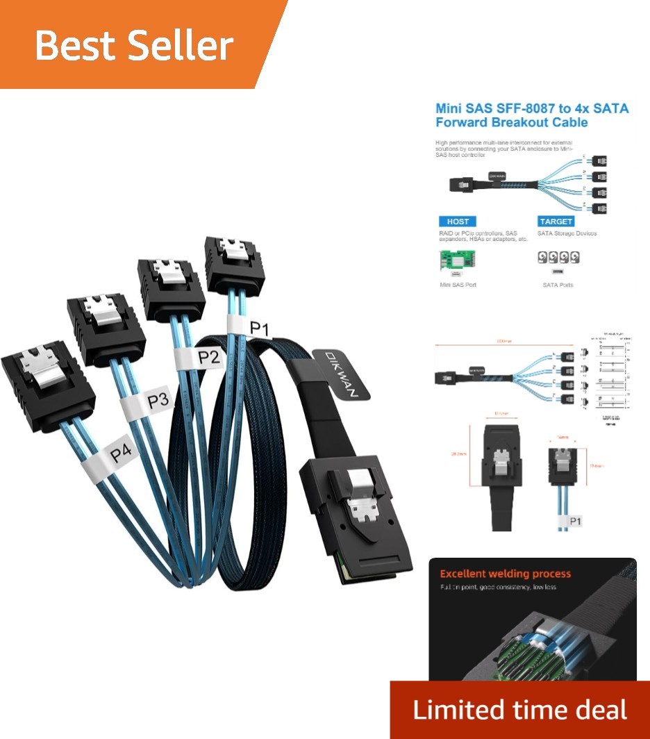 1.6FT SFF-8087 to 4 SATA High-Speed Cable - Reliable Data Transfer for Any Setup