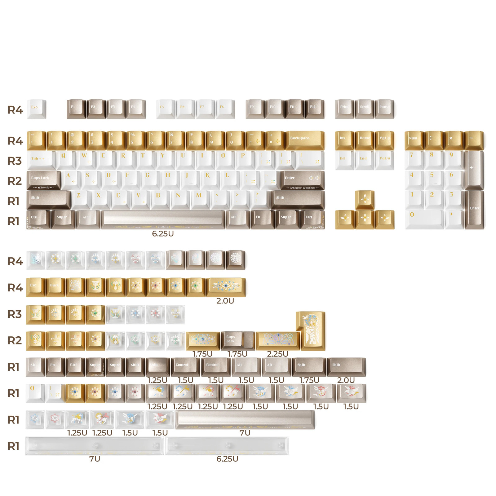 XVX Stained Glass Keycap Set 181-Key Cherry Profile PBT+PC Pearl Moissanite