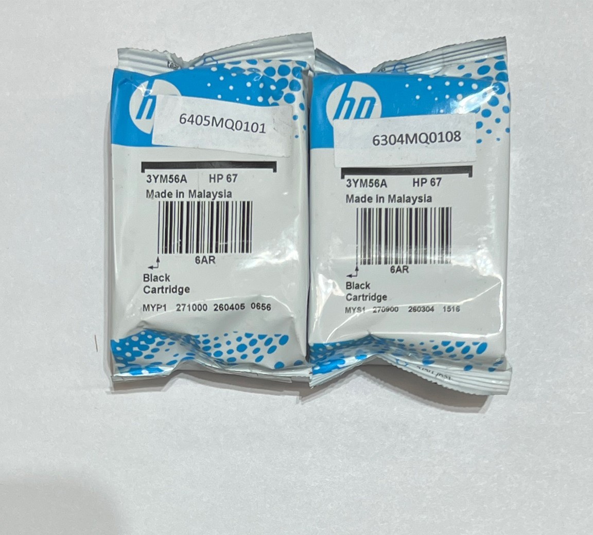 2pcs HP 67 Black Ink Cartridges NEW GENUINE