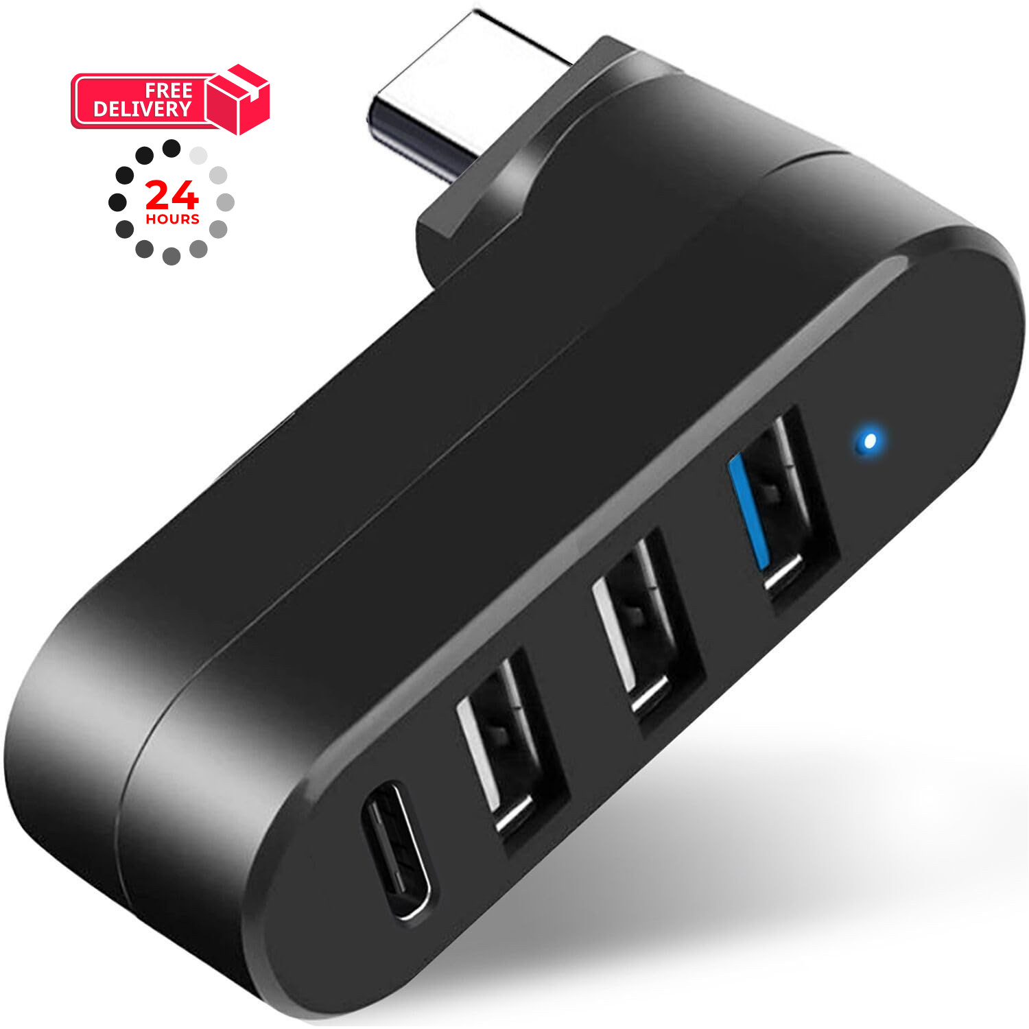VIENON 4-Port USB C Hub [90°/180° Degree Rotatable], C 4-Port, Black