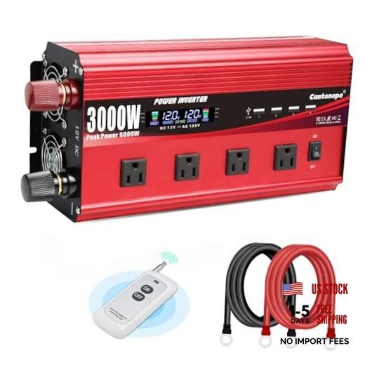 3000W Power Inverter 12V to 110V/120V DC to AC with LCD Display, 3000W-12V