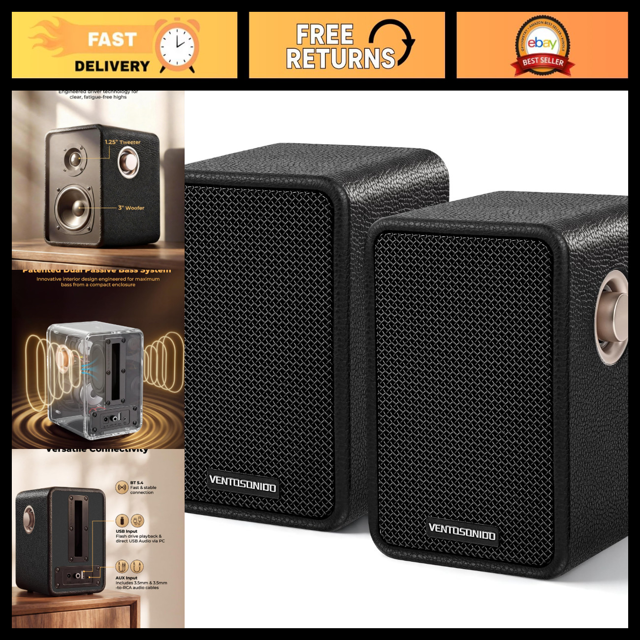 30W RMS Active Bookshelf Speakers for Desktop PC - High-Quality Sound, Compact D