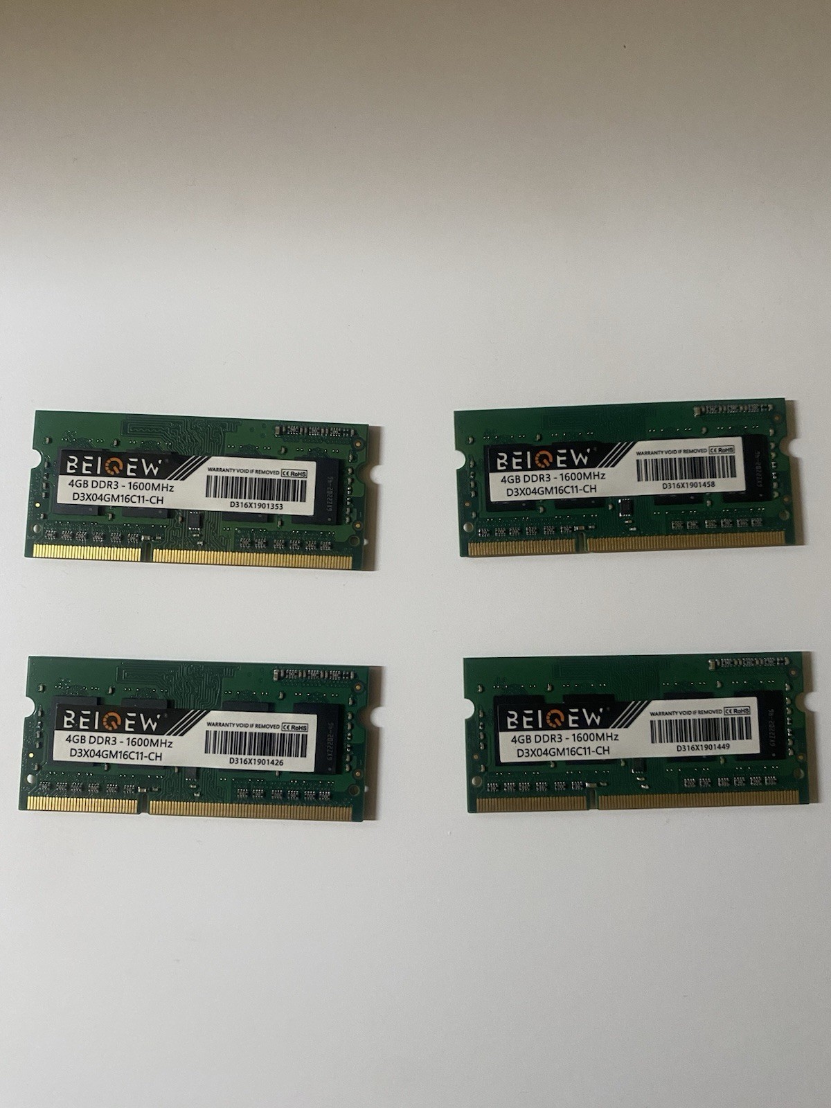 4×4GB DDR3‑1600 SODIMM Laptop RAM (16GB Total) | Tested Working, Off‑Brand