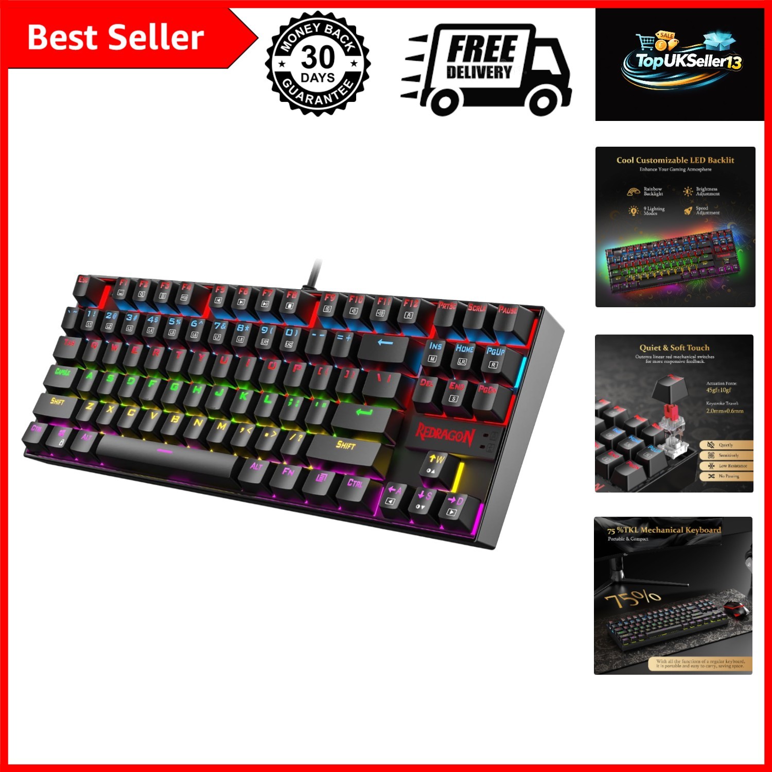 K552 Mechanical Keyboard, LED Gaming Keyboard with Red Switches